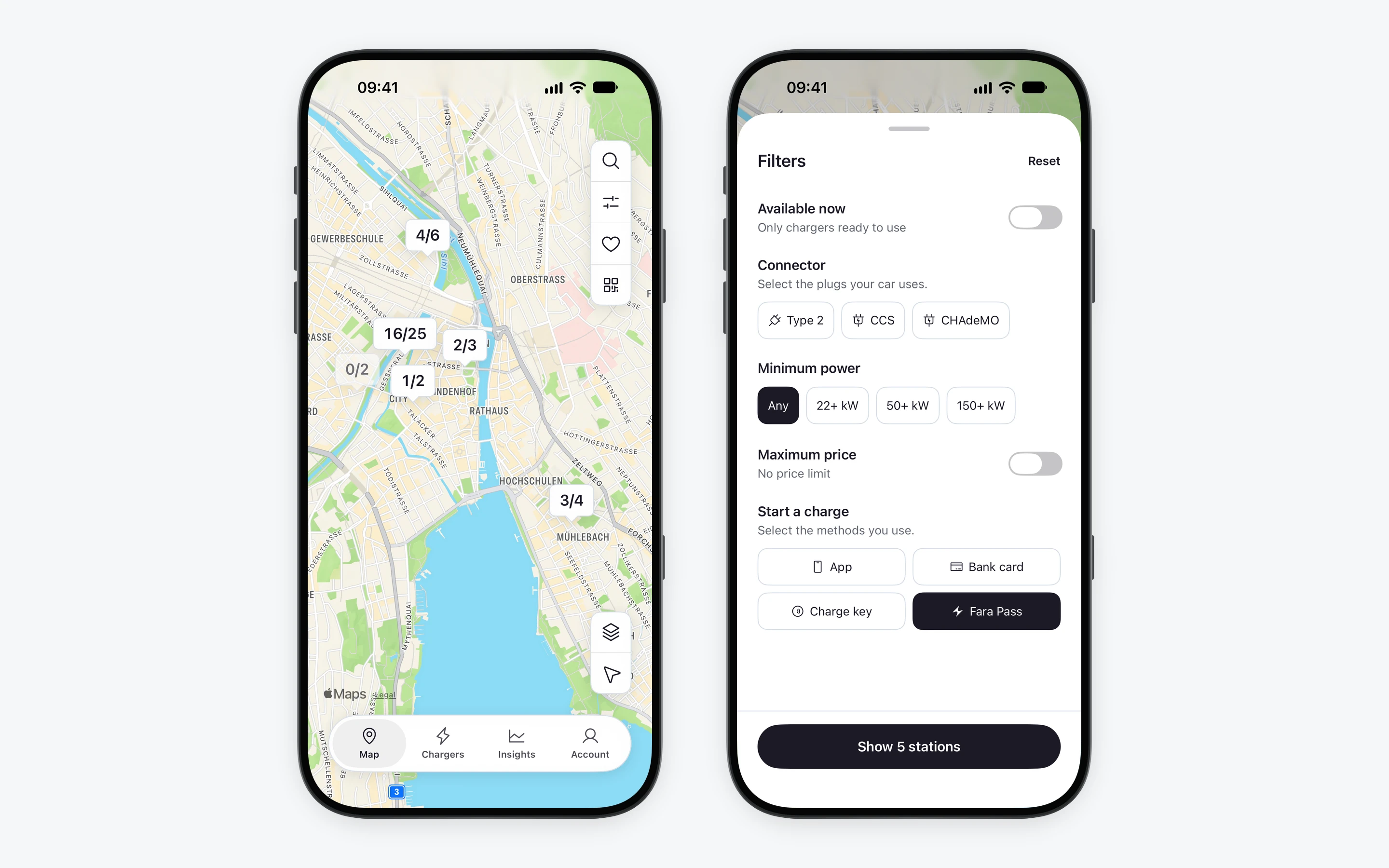 Electromaps: finding a charger on the map, and filtering by how you pay