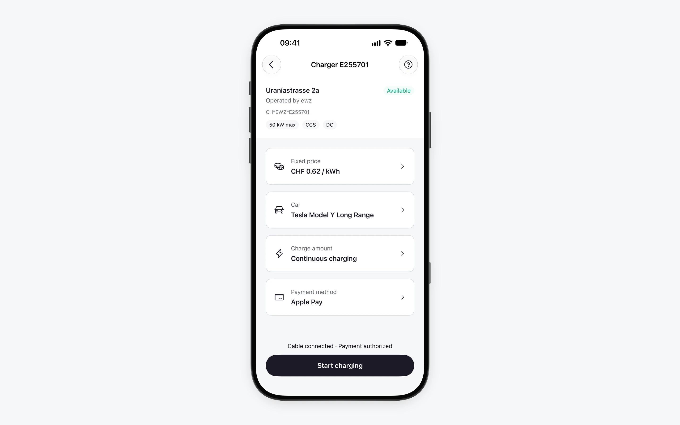 Electromaps: setting up a charge — price, car, amount and payment